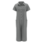 Elegant Casual Short Sleeve Women'S Jumpsuit Solid Colour Mid Length Cotton Linen Shirt Long Jumpsuits For Summer Plus Size