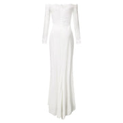 Sexy Lace Long Sleeve Dress Wedding Party Bridesmaid Off Shoulder Slash Neck Gown Dress Cocktail Prom Long Dresses летнее платье