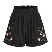 Women'S Embroidery Corduroy Shorts Waist Elastic Waist Straight Leg Casual Shorts Women'S Y2k Summer High Waist Shorts