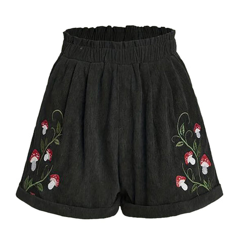 Women'S Embroidery Corduroy Shorts Waist Elastic Waist Straight Leg Casual Shorts Women'S Y2k Summer High Waist Shorts