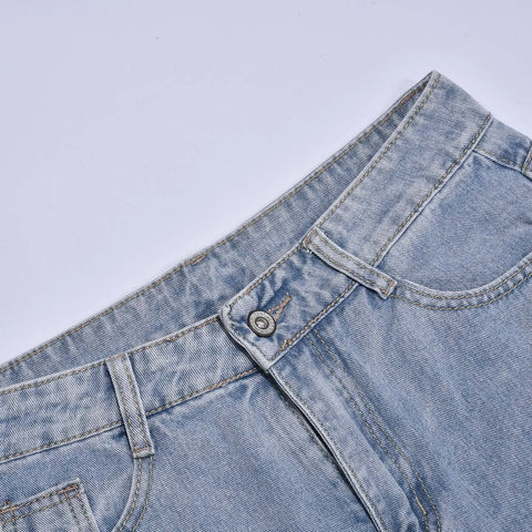 Fashion Streetwear Holes Jeans Women Summer New Mid High Waist Distressed Ripped Denim Pants Stylish American Style Jeans Pants