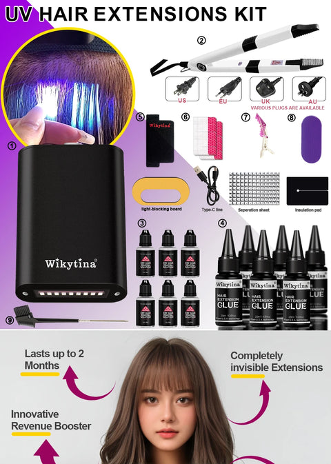 Advanced V Light Hair Extension Tools Kit with UV Glue Hair Extension Machine for Professional and Home Use