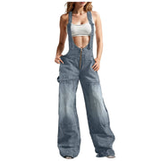 Women'S Workwear Denim Jumpsuit Adjustable Straps Loose Straight Wide Leg Jeans Work Clothes Ladies Fashion Versatile Overalls