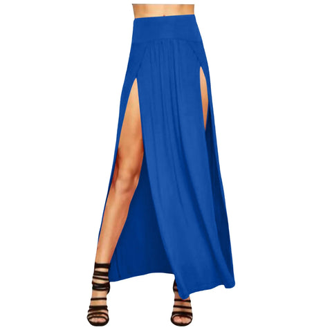 Skirts for Women Womens Double Split Maxi Long Skirt Ladies Plain Basic Two Side Slit 4 22 Short Leather Skirt