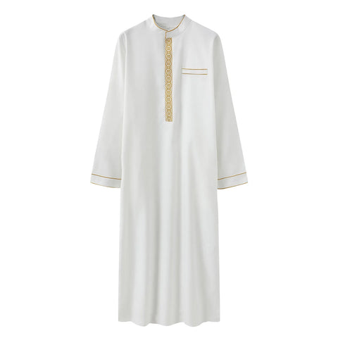 2025 Muslim Men Robe Embroidered Loose Long Skirt Ramadan Prayer Kaftan Pakistan Attire Thobe Gentleman Traditional Dress