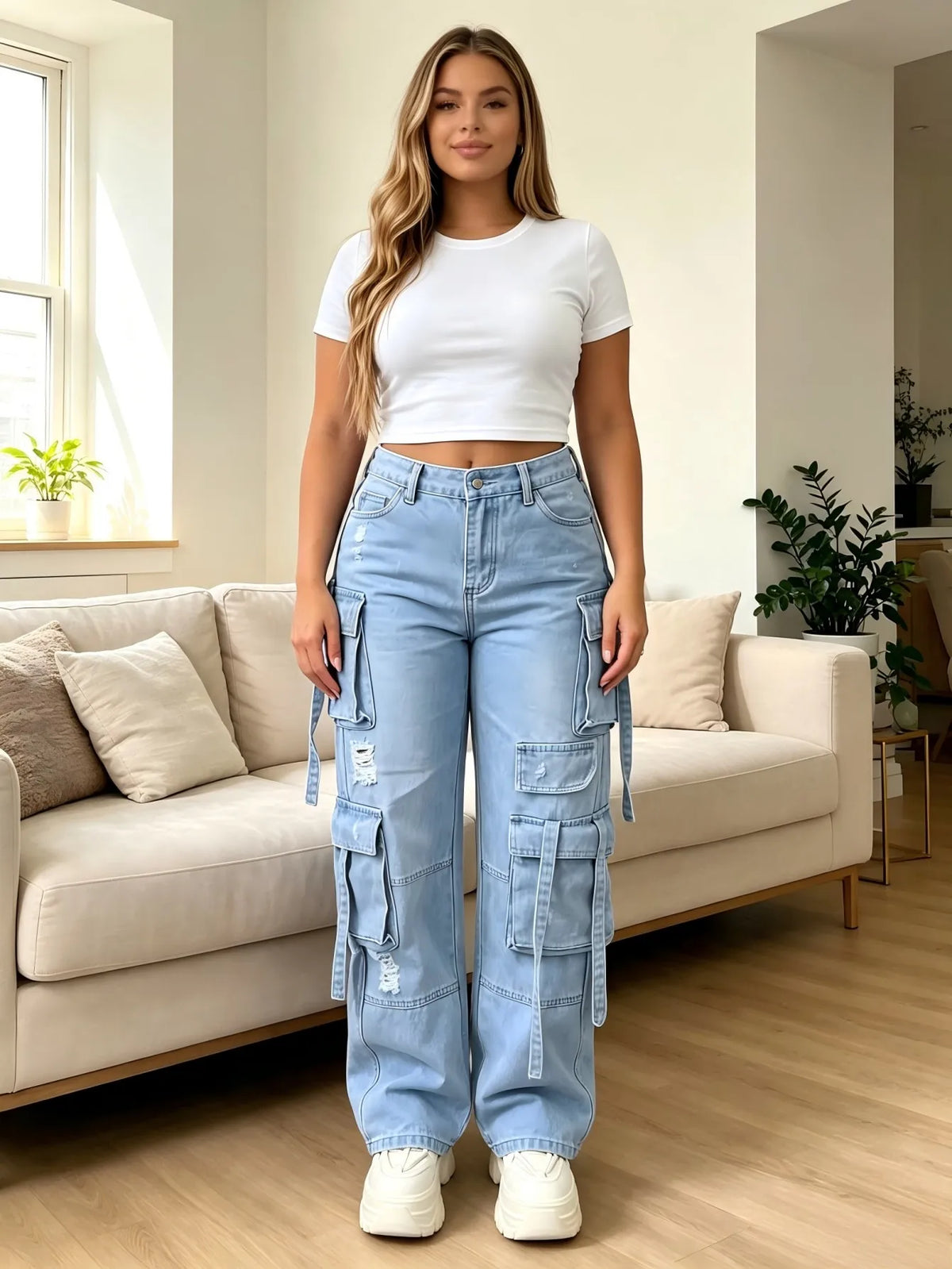 Light Wash Wide-Leg Cargo Jeans – view 8 of 8