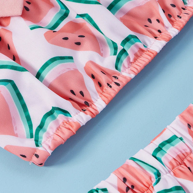 2021-04-05 Lioraitiin 0-24M Baby Girls 3Pcs Split Swimsuit Set Watermelon Print Sleeveless Bikini Bow-knot+Shorts+Stretchy Hat