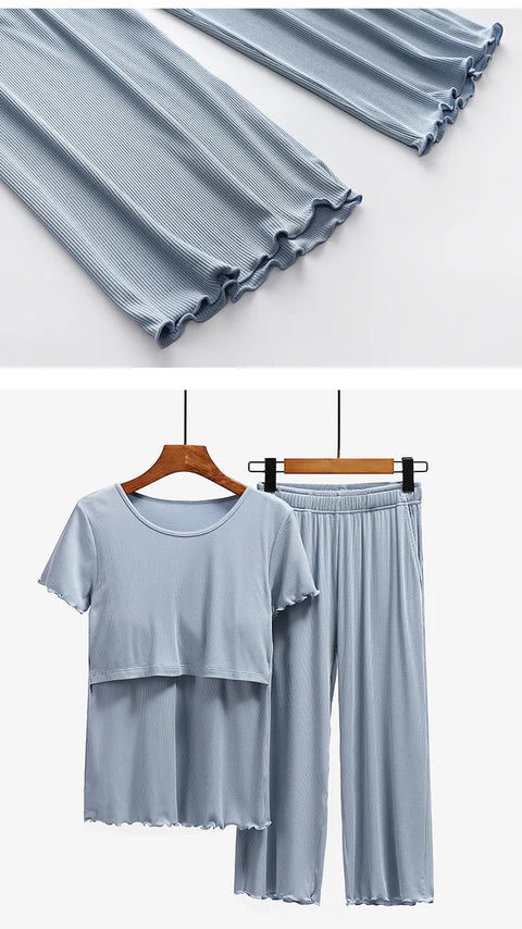 Maternity Nursing Sleepwear Clothes Set Breastfeeding Nightwear for Pregnant Women Pregnancy Breast Feeding Pajamas Suits