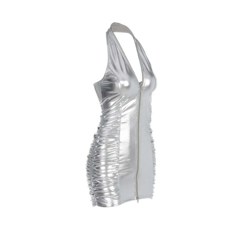 Women's Solid Color Dress Pleated Sexy Halter Zippered Slim Fit Wrap Buttock Dresses Work Women Sexy & Club Party Sundress