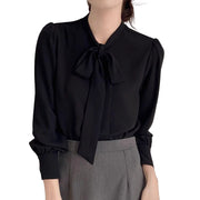 Business Shirts for Women Long Sleeve Slimming Satin Silk Blouse With Bow Tie Female Elegant High End Solid Color Blouse