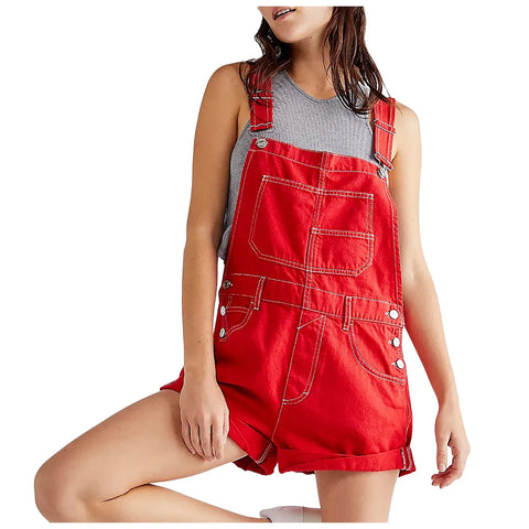 2024 Womens Cowboy Strap Jumpsuit Shorts Denim Loose Pocket Shoulder Strap Jeans Overalls For Women Youthful Woman Clothes