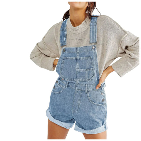 2024 Womens Cowboy Strap Jumpsuit Shorts Denim Loose Pocket Shoulder Strap Jeans Overalls For Women Youthful Woman Clothes