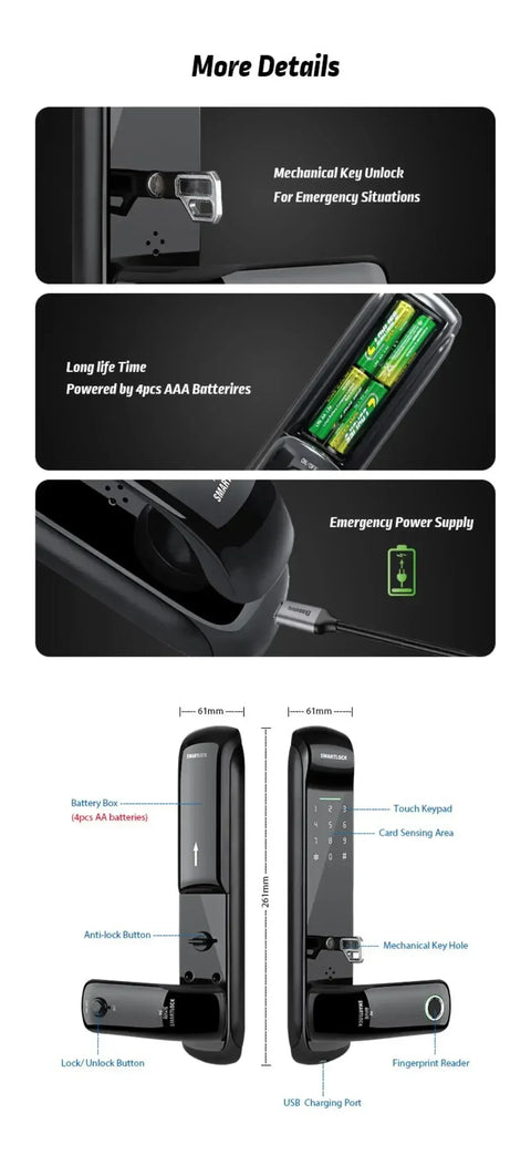 US.EU Electronic Fingerprint Biometric Frosted Panel Digital Smart Door Lock WiFi TUYA or TTLock APP Password IC Card Security