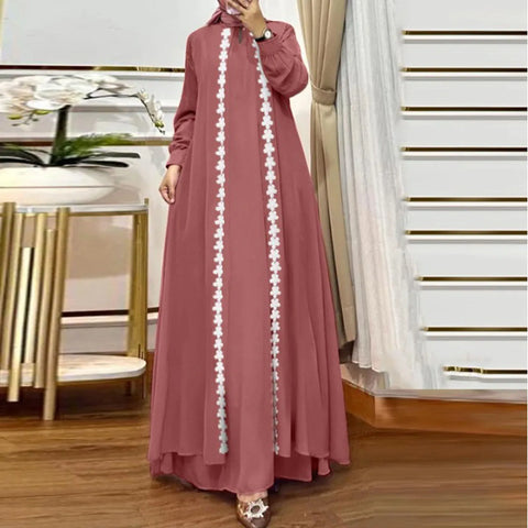 Fashion Muslim Abaya Robe Femme Long Sleeve Loose Sundress Vestidos IsIamic Clothing Women Elegant Patchwork Maxi Dress 2025