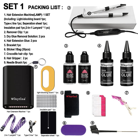 Advanced V Light Hair Extension Tools Kit with UV Glue Hair Extension Machine for Professional and Home Use