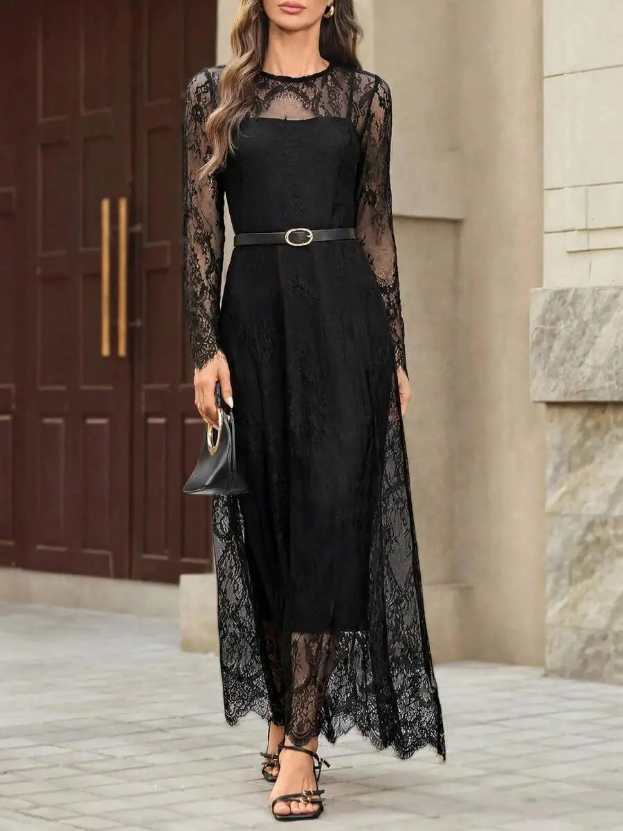 Black Lace Long Sleeve Maxi Dress – view 4 of 7