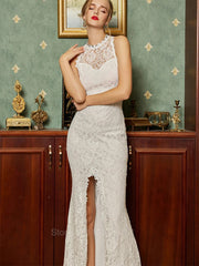 Elegant Lace women evening dresses 2025 For Women Wedding Dresses Custom Sexy Front Slit Backless Puff Sleeve Bridal Dress