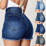 Vinatge Denim Shorts Sexy Women Ripped High Waist Short Jeans with Pockets Fringed Stretchy Summer Retro Jean Shorts Streetwear