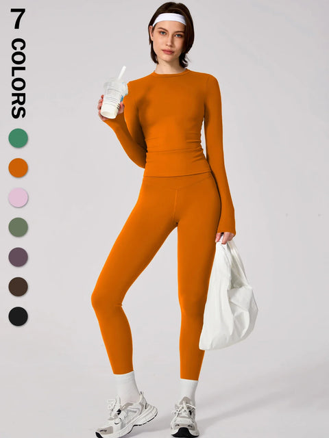 Women Yoga Set Sportswear Tracksuit Yoga Suit Sport Clothes Shirt Trousers Long Sleeves Pants 2Pcs Gym Fitness Training Slimming