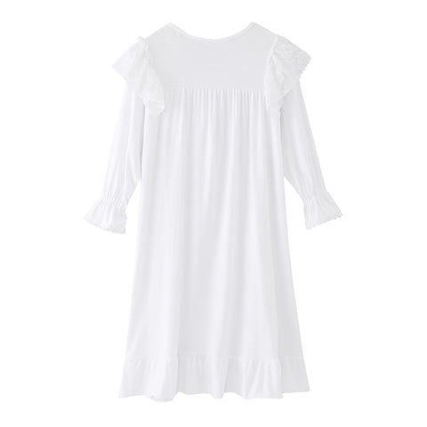 Kids Girls Lace Dress Children Nightdress Solid Color Ruffle Autumn Long Sleeve White Princess Dress Home Robe Sleepwear Vestido