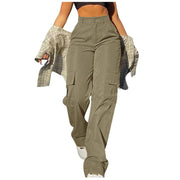 Women's Loose Cargo Pants High Waist Wide Leg Solid Color Full Length Trousers with Pockets Casual All Seasons Long Pants