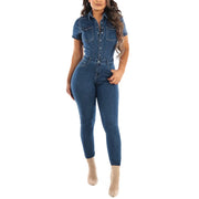 Womens' Jeans Button Tight Fit Fitting Casual Distressed Pants Jumpsuits Short Sleeves Jumpsuit Slim-Fit Long Trousers Mujer