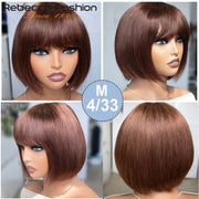 Straight Human Hair Wigs With Bangs Fringe Middle Part Bob Lace Wigs Realistic Scalp Brazilian Straight Bob Lace Wigs With Bangs