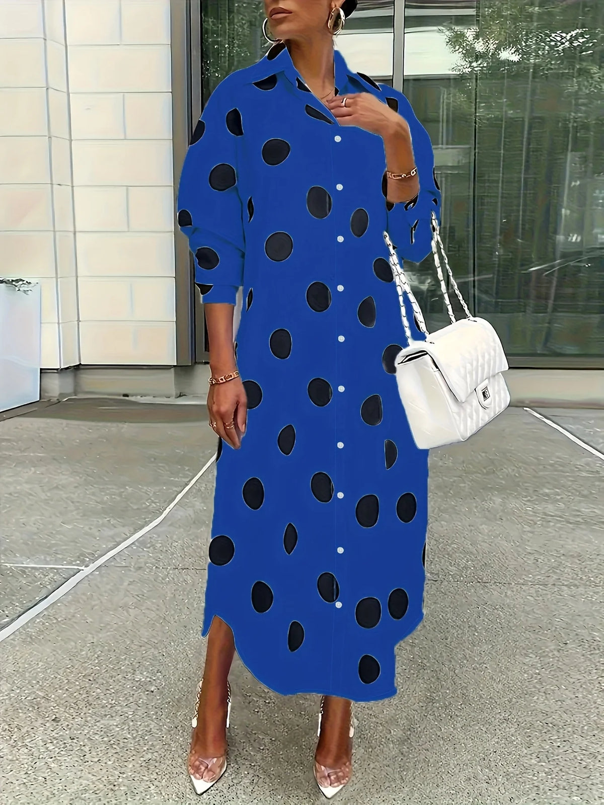 Polka Dot Button-Down Shirt Dress (Plus Size) – view 5 of 6