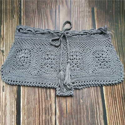 Ladies Beach Solid Shorts Bottoms Retro Color Bikini Pants Crochet Lace Up Strap High Stretch Qyuick-Drying Breathable Shorts