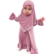 Girl Muslim Dress With Hijab For Newborn Infant Girls 0-6 Years Prayer Dress Muslim Clothes Long Sleeve Muslim Robe+Headscarf