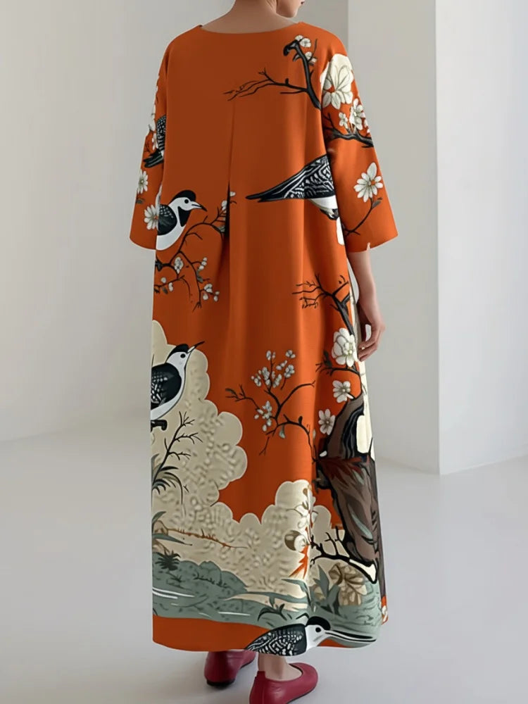 Vintage Print 3/4 Sleeve Swing Maxi Dress – view 2 of 5
