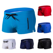 Swimming Trunks Mens Swim Boxer Briefs Swimwear Young Man Swimsuit Beach Wear Surfing Bathing Suit Zipper Pocket Shorts