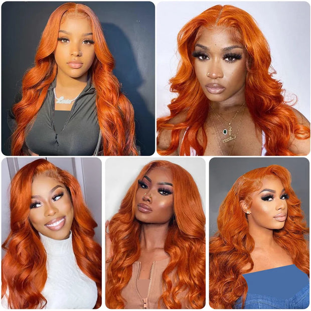 Wiggogo Body Wave Orange Ginger Lace Front Wig 100% Human Hair 30 36 Inch 13X6 Hd Lace Frontal Wigs 13X4 Brazilian Colored Wigs
