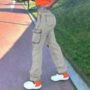 Women'S Jeans New Trendy Fall Wholesale Casual Washed Baggy Pocket Cargo Straight Trousers Jeans Ladies Streetwear Black Denim