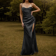Female Dress Corset Sexy Satin Slim Women'S Dress Up Strap Silky Women Ruched Fishbone Push Long Evening Party Autumn