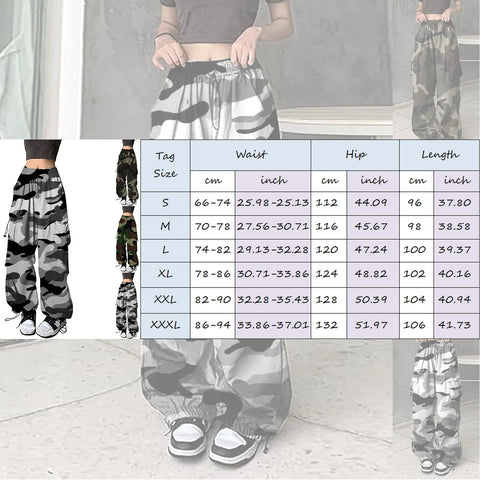Womens Camouflage Cargo Pants American Streetwear Y2k Hip Hop Loose Baggy Trousers Street Casual Joggers Wide Leg Sweatpants