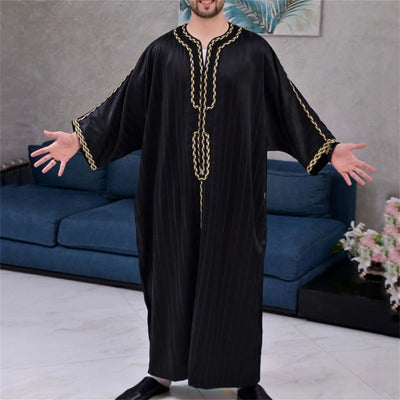 Muslim Men Clothing Galabia Islam Thobe Oman Robes Pocket Design Round Neck Saudi Arabia Man Solid Color Thobe For Men
