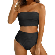 2025 New Bandeau Swimsuit Women High Waist Two-Piece Swimwear Sexy Strapless Bikinis Sets Ladies Bathing Suit Solid Biquini