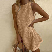 Casual Summer Women Dress Lace Elegant V Neck Sleeveless 3d Floral Embellishment Loose Mini Dresses For Women Clothing 2024