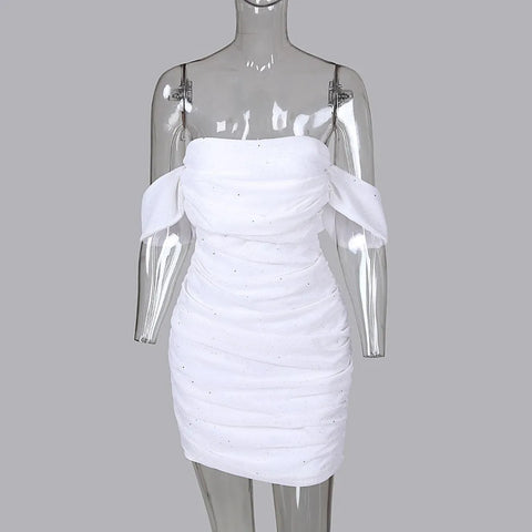 Summer Dress Woman 2025 Women Fashion Off Shoulder Cowl Neck Bandeau Sequined Party Mini Dress Party Dresses Evening Dress