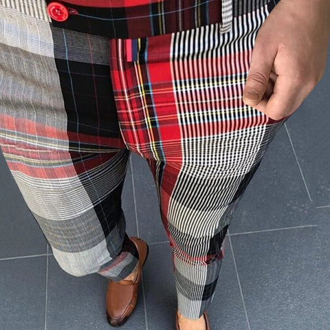 Cargo Pants Men Plus Size Plaid Print Pants Stretch Feet Pants With Pockets Streetwear Male Sports Sweatpants Pantalones Hombre