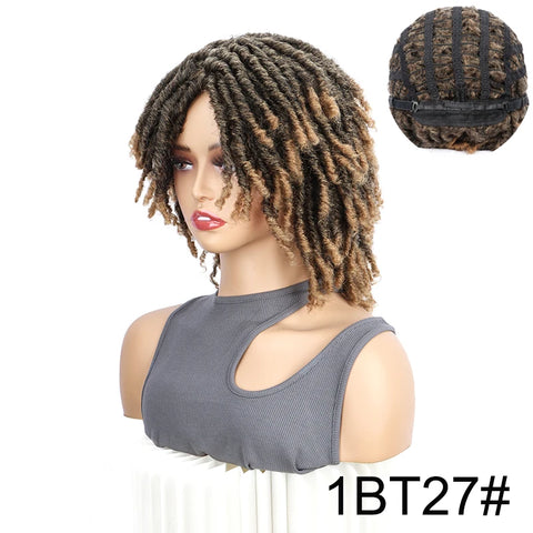 WIGSIN Synthetic 6Inch Dreadlocks Hair Wig Short Curled Twisted Braid Black Brown Heat Resistant Breathable Wig for Black Women