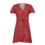 Women'S A-Line Dress V Neck Ruffled Waistband Wrapped With Printed Casual Dress Female Vintage Printing Casual Beach Dresses