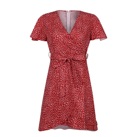 Women'S A-Line Dress V Neck Ruffled Waistband Wrapped With Printed Casual Dress Female Vintage Printing Casual Beach Dresses