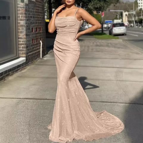 Evening Dresses Spaghetti Strap Satin Corset Dress for Women Party Dress Fishbone Push Up Elegant Women Bodycon Party Long Dress
