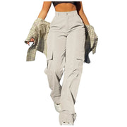 Women's Loose Cargo Pants High Waist Wide Leg Solid Color Full Length Trousers with Pockets Casual All Seasons Long Pants