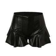 Women Leather Sexy Mini Skirt High Waist Pleated Ruffled Hem Short Hip Pleated Skort Club Shorts Women'S Shorts Outfits Clothing