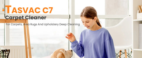 TASVAC C7 Portable Carpet & Upholstery Cleaner Machine, Spot And Stain Deep Cleaner With Two Brushes & Remover Formula For Pets,