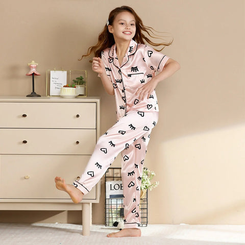 Children's Sleepwear Suits Home Wear Thin Short Sleeve Cardigan Shirts Tops+Pants Children's Pajamas Set Summer Leisure Clothes
