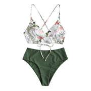 Summer Swimwear Women Bikini Sets Floral Printed Bandage Bathing Suits With Bra Padded Monokini Holiday Conservative Swimsuits